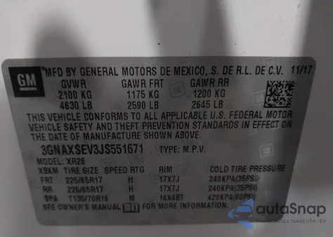 2018 Chevrolet Equinox Lt z USA, uszkodzony, nr VIN 3GNAXSEV3JS551671